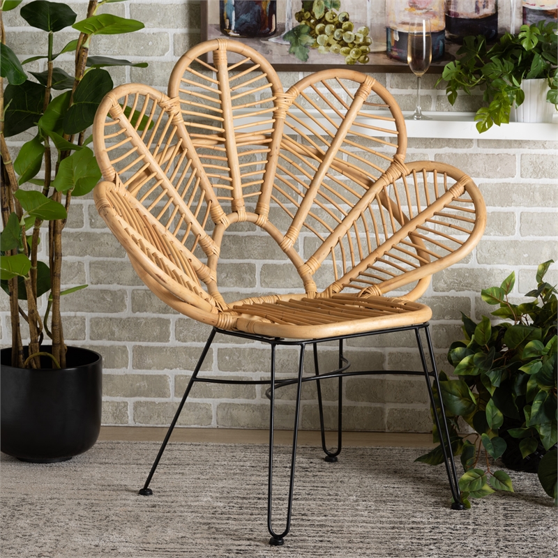 Baxton Studio Garan Modern Bohemian Brown Rattan and Black Metal Accent Chair