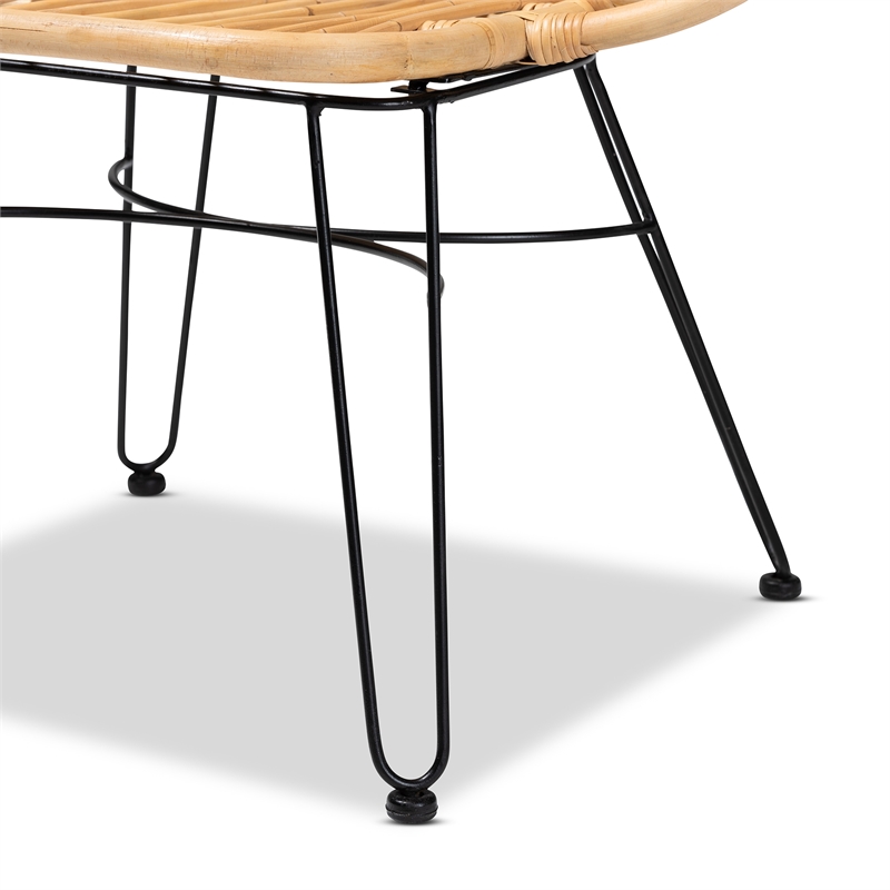 Baxton Studio Garan Modern Bohemian Brown Rattan and Black Metal Accent Chair