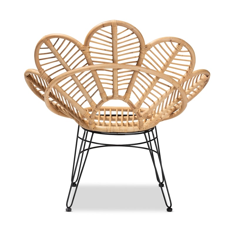 Baxton Studio Garan Modern Bohemian Brown Rattan and Black Metal Accent Chair