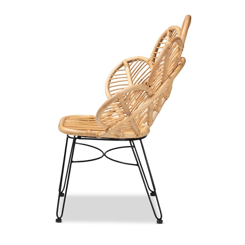Baxton Studio Garan Modern Bohemian Brown Rattan and Black Metal Accent Chair