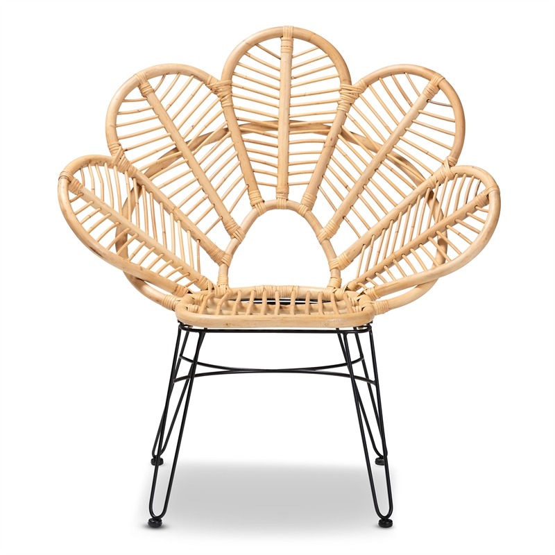 Baxton Studio Garan Modern Bohemian Brown Rattan and Black Metal Accent Chair