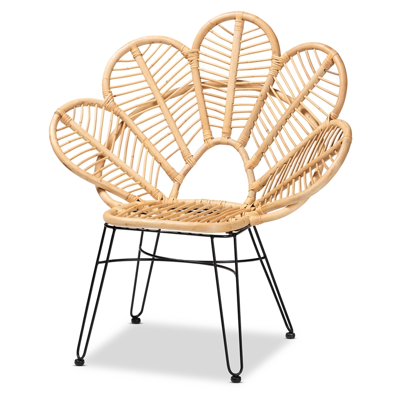 Baxton Studio Garan Modern Bohemian Brown Rattan and Black Metal Accent Chair