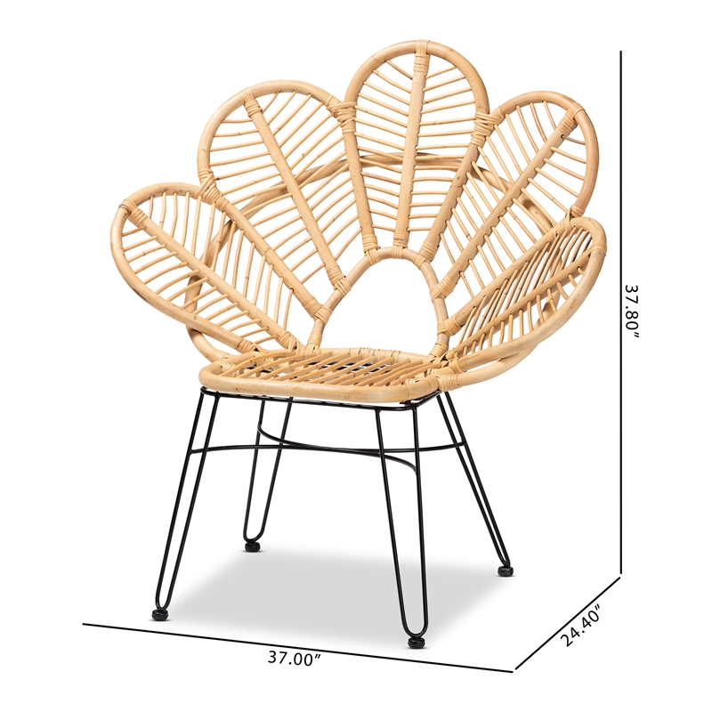 Baxton Studio Garan Modern Bohemian Brown Rattan and Black Metal Accent Chair