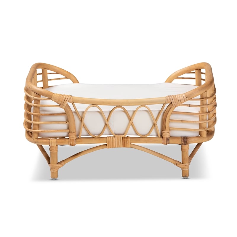 Baxton Studio Malino Modern Bohemian  Natural Brown Rattan Pet Bed with Cushion