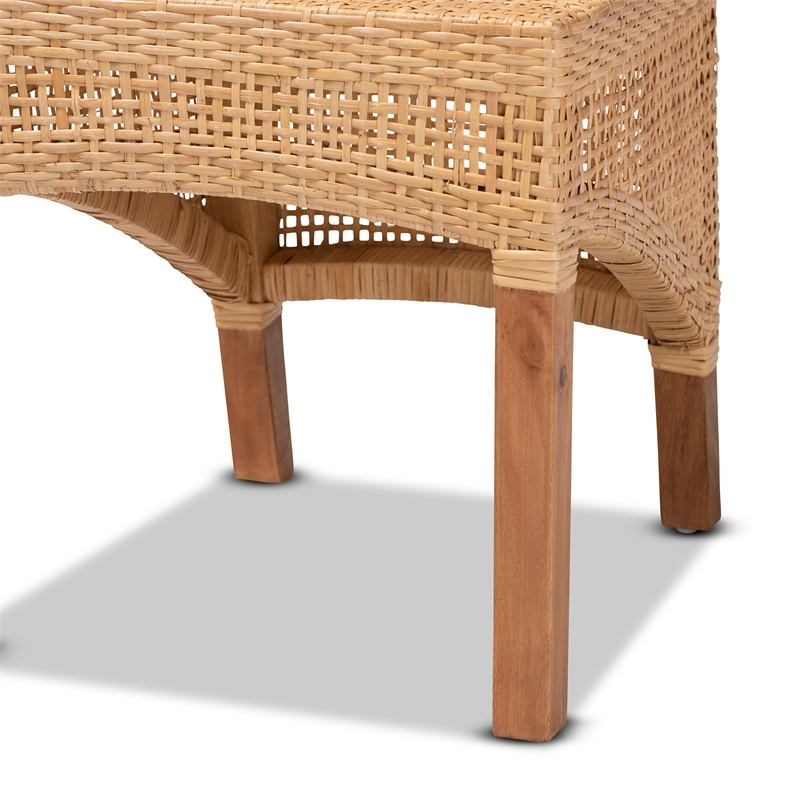 Baxton Studio Moscow Modern Brown Rattan and Brown Wood 2-Piece Dining Chair Set