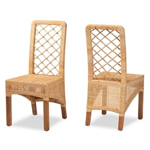 Baxton Studio Moscow Modern Brown Rattan and Brown Wood 2-Piece Dining Chair Set