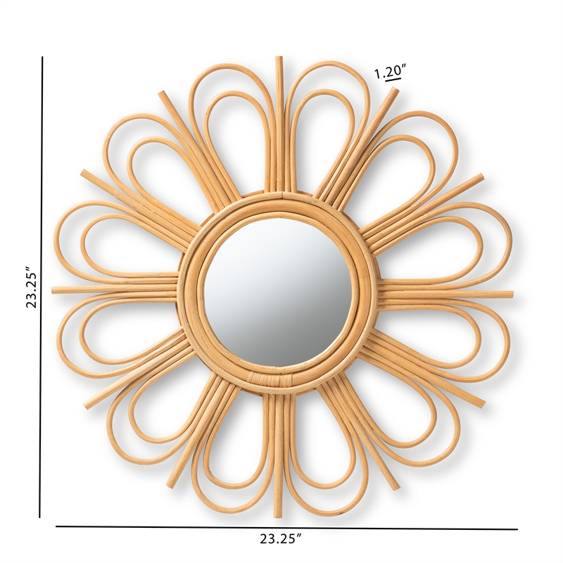 Baxton Studio Sakura Modern Bohemian Natural Brown Rattan Accent Wall Mirror