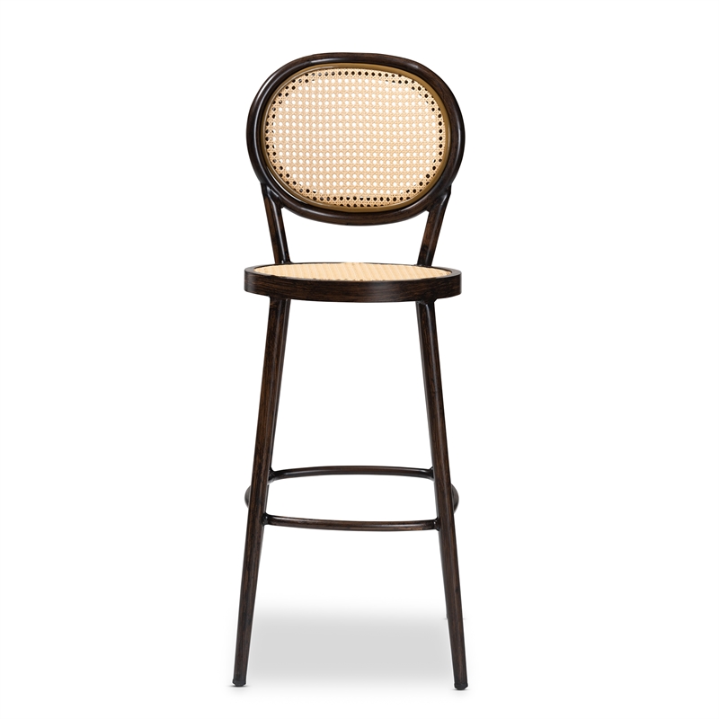 Baxton Studio Thalia Modern Dark Brown Metal and Rattan Outdoor Bar Stool