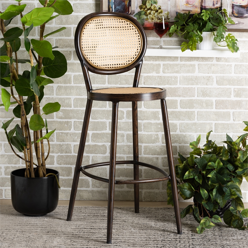 Baxton Studio Thalia Modern Dark Brown Metal and Rattan Outdoor Bar Stool