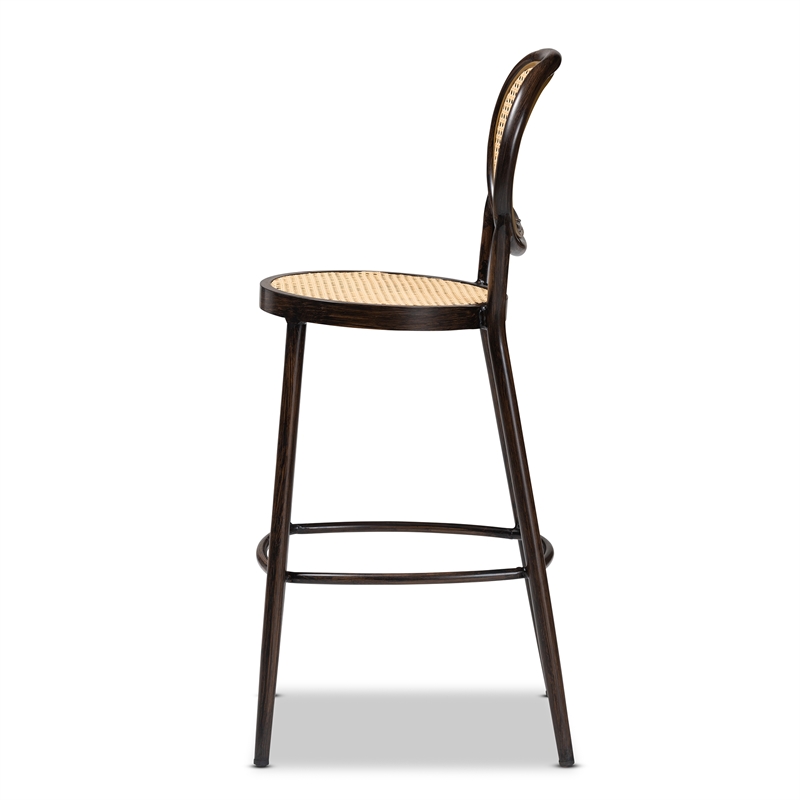 Baxton Studio Thalia Modern Dark Brown Metal and Rattan Outdoor Bar Stool