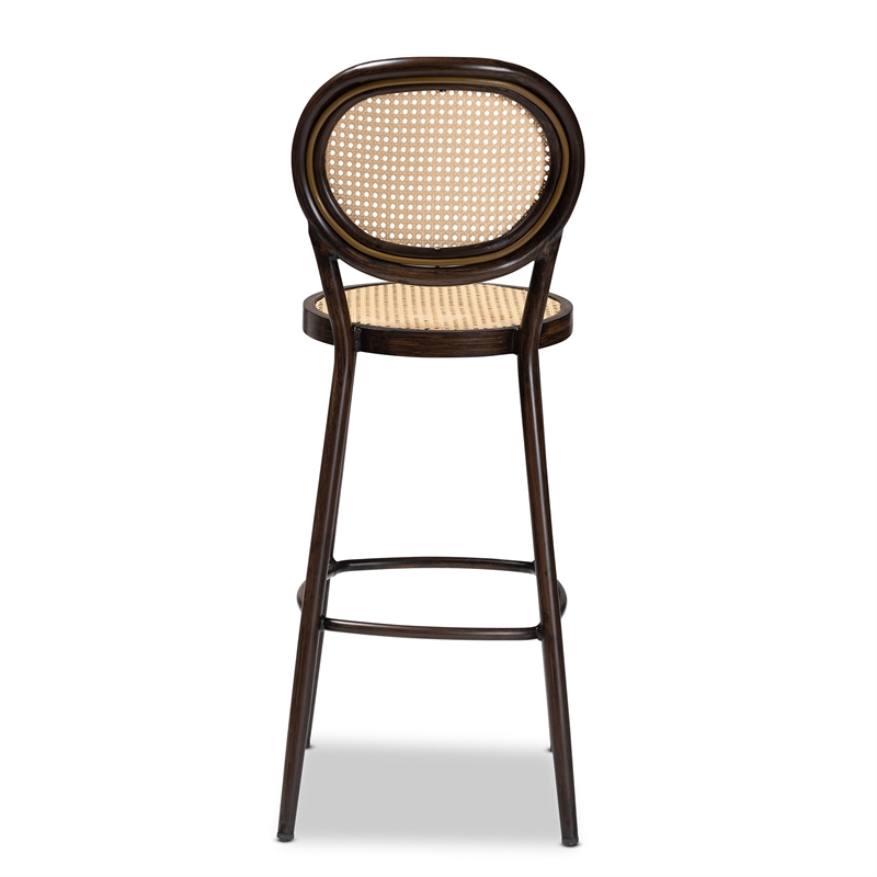 Baxton Studio Thalia Modern Dark Brown Metal and Rattan Outdoor Bar Stool