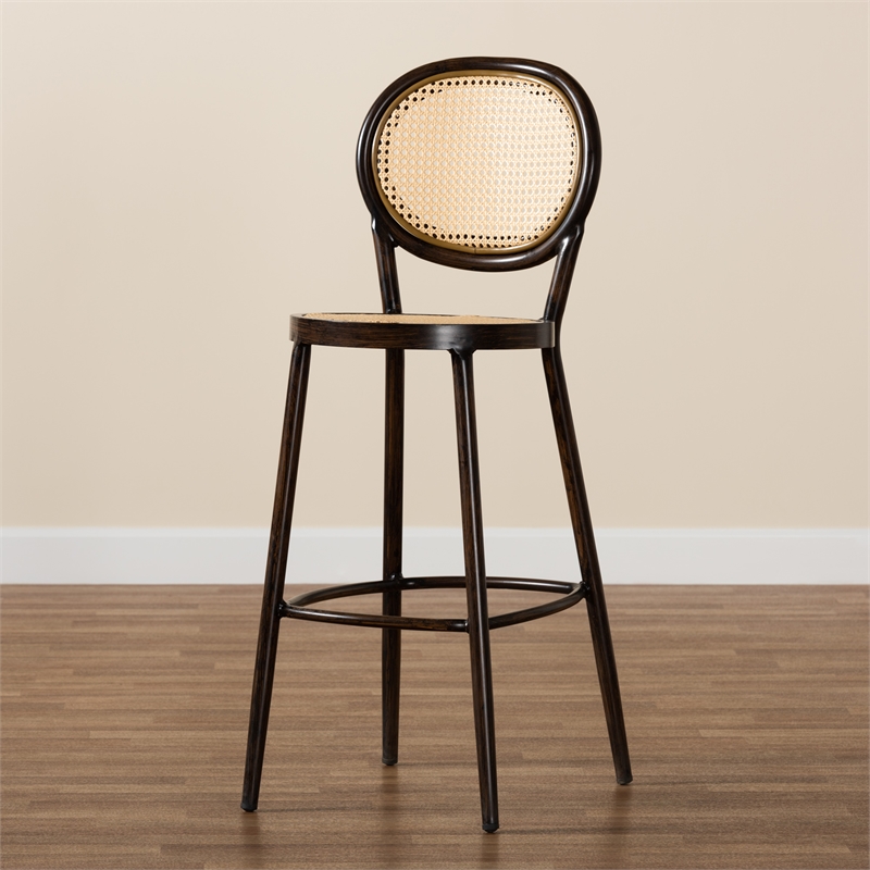 Baxton Studio Thalia Modern Dark Brown Metal and Rattan Outdoor Bar Stool