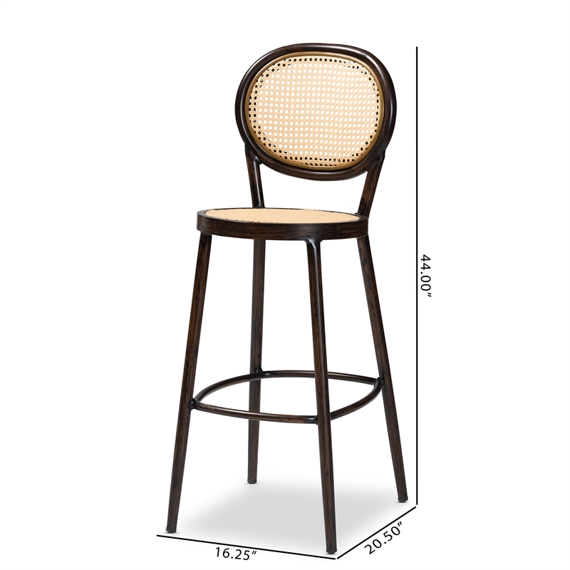 Baxton Studio Thalia Modern Dark Brown Metal and Rattan Outdoor Bar Stool