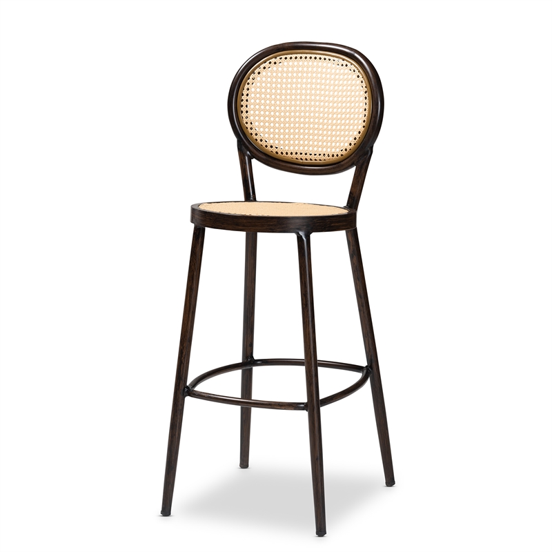 Baxton Studio Thalia Modern Dark Brown Metal and Rattan Outdoor Bar Stool