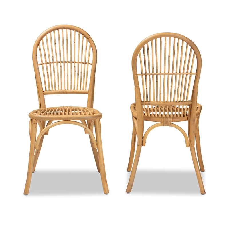 baxton studio wina modern bohemian natural brown rattan 2-piece dining chair set