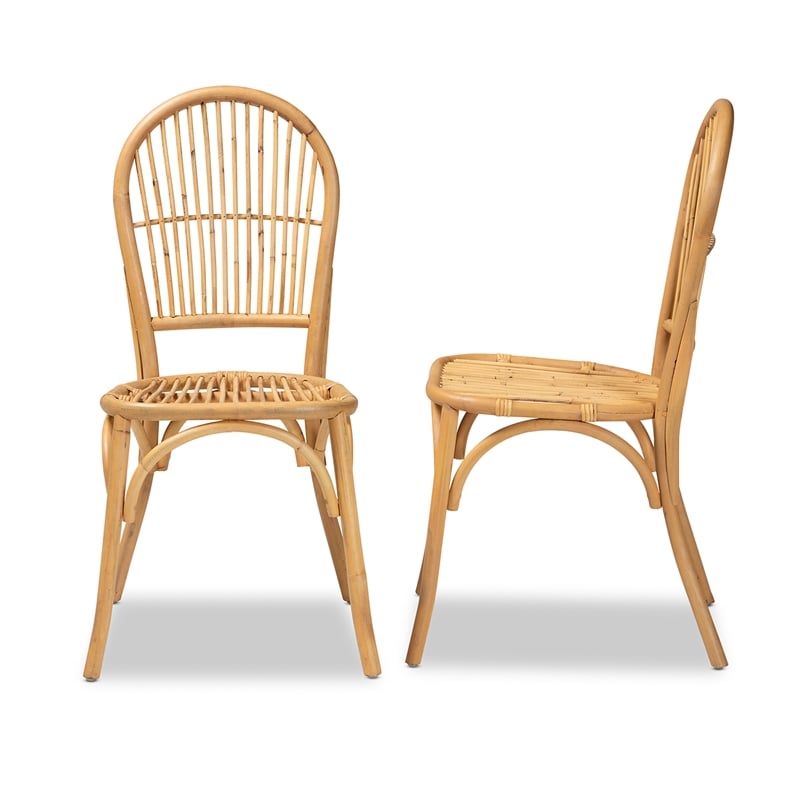 baxton studio wina modern bohemian natural brown rattan 2-piece dining chair set