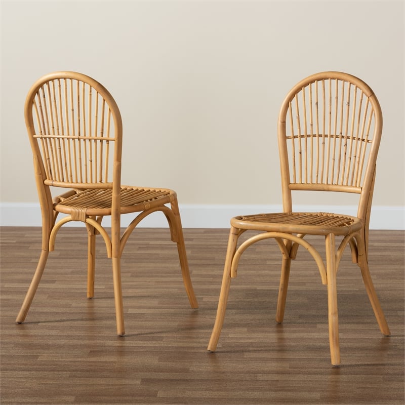 baxton studio wina modern bohemian natural brown rattan 2-piece dining chair set