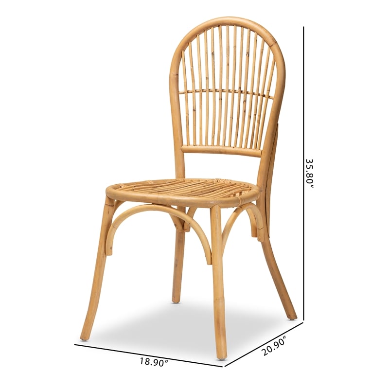 baxton studio wina modern bohemian natural brown rattan 2-piece dining chair set