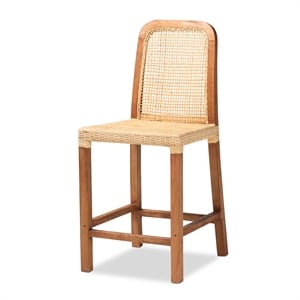 Baxton Studio Caspia Walnut Brown Finished Wood and Natural Rattan Counter Stool