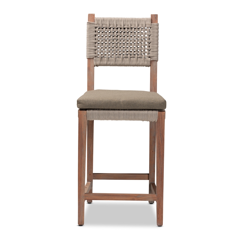Baxton Studio Heyna Transitional Gray Woven Rope Mahogany Counter Stool