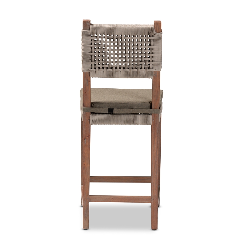 Baxton Studio Heyna Transitional Gray Woven Rope Mahogany Counter Stool