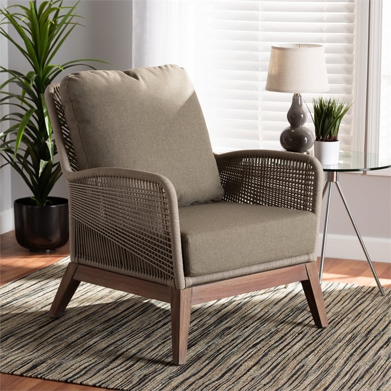 Baxton Studio Jennifer Gray Woven Rope Mahogany Accent Chair