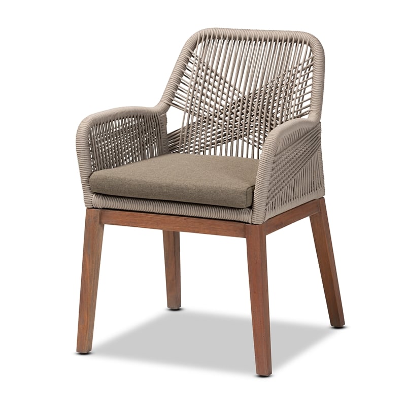 Baxton Studio Jennifer Gray Woven Rope Mahogany Dining Arm Chair