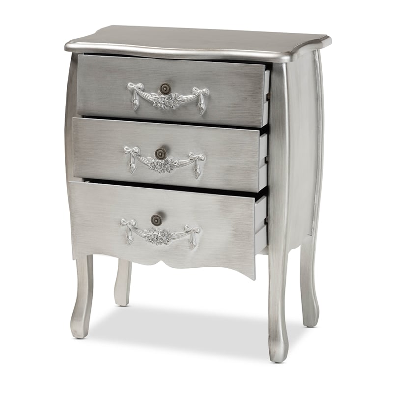 Baxton Studio Eliya Brushed Silver Finished Wood 3-Drawer Storage Cabinet