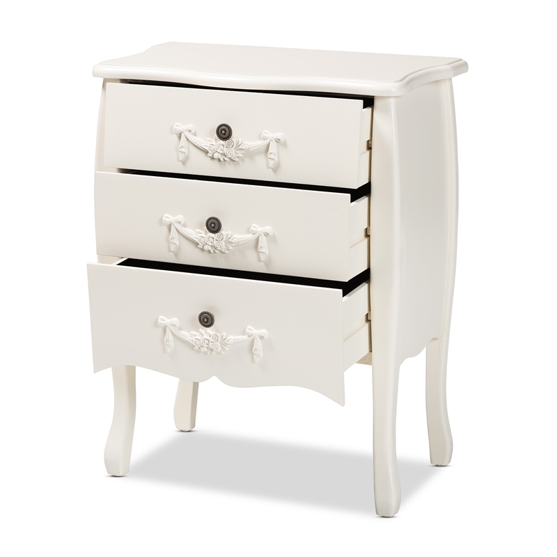 Baxton Studio Eliya White Finished Wood 3-Drawer Storage Cabinet