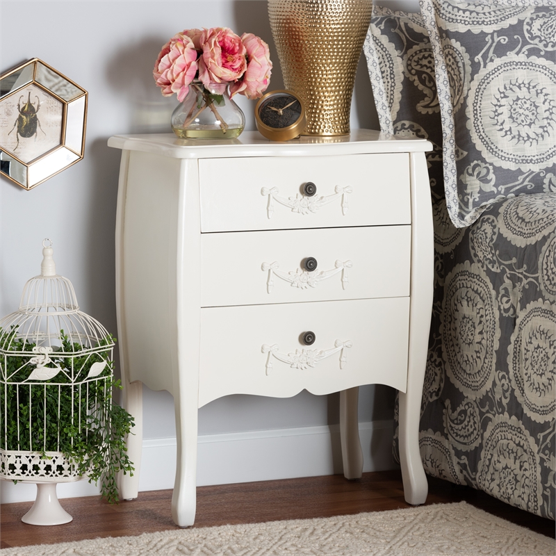 Baxton Studio Eliya White Finished Wood 3-Drawer Storage Cabinet