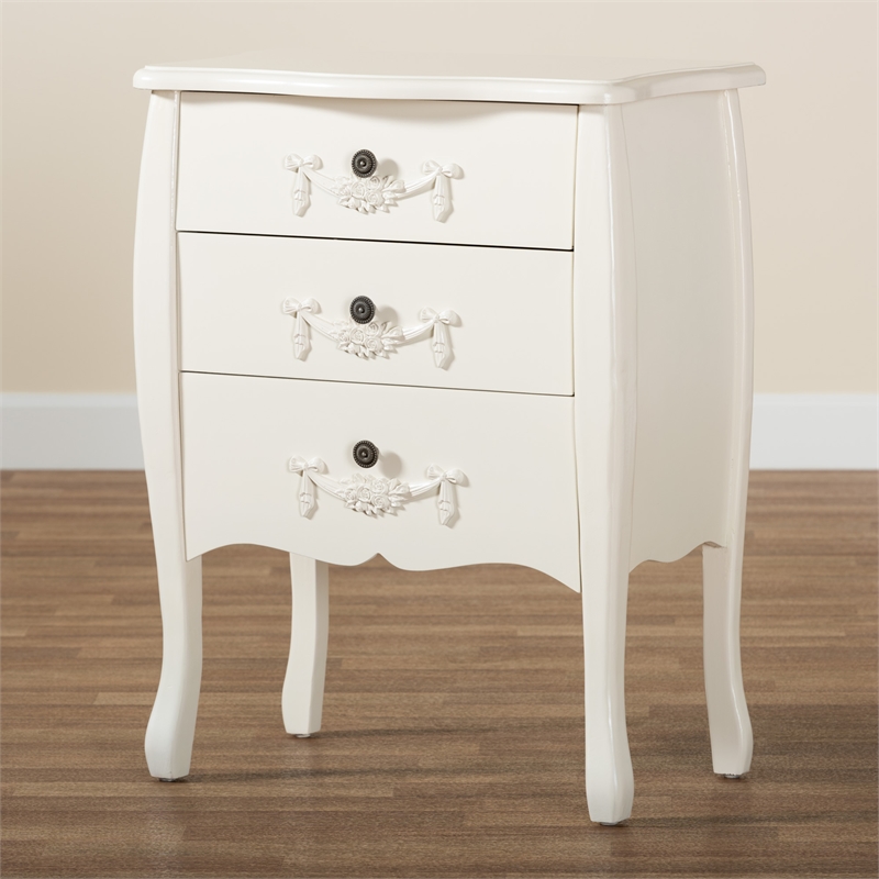 Baxton Studio Eliya White Finished Wood 3-Drawer Storage Cabinet