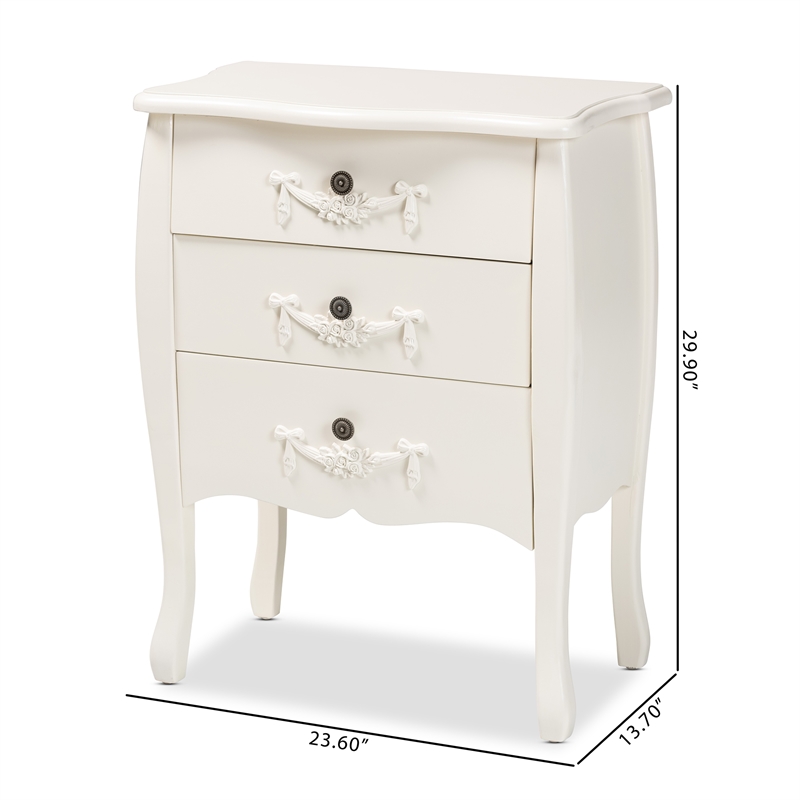 Baxton Studio Eliya White Finished Wood 3-Drawer Storage Cabinet