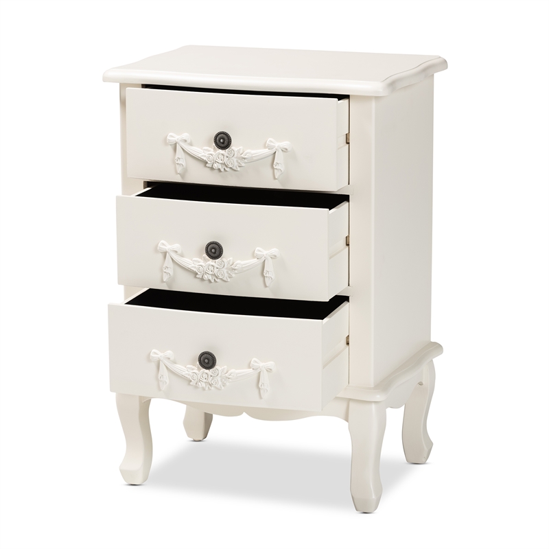 Baxton Studio Callen White Finished Wood 3-Drawer End Table