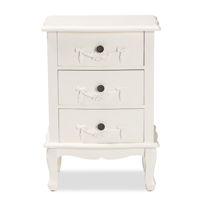 Baxton Studio Callen White Finished Wood 3-Drawer End Table