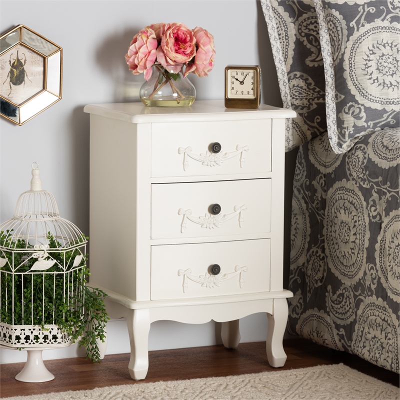 Baxton Studio Callen White Finished Wood 3-Drawer End Table