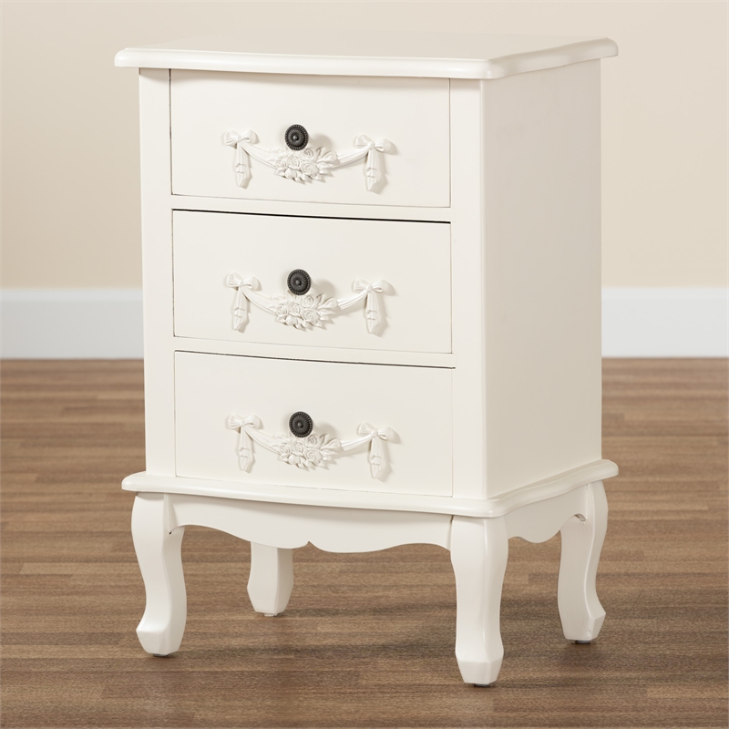 Baxton Studio Callen White Finished Wood 3-Drawer End Table