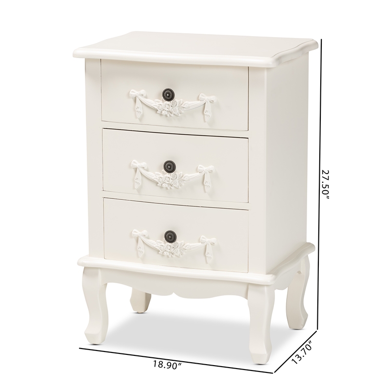 Baxton Studio Callen White Finished Wood 3-Drawer End Table