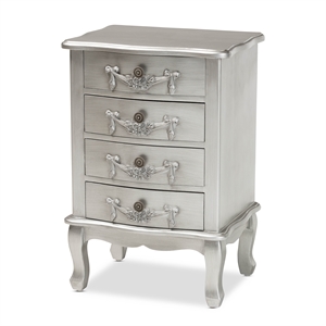 baxton studio callen brushed silver finished wood 4-drawer nightstand