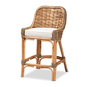 baxton studio kyle natural brown woven rattan counter stool with cushion