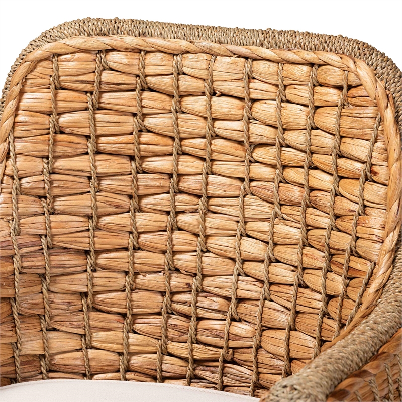 Baxton Studio Kyle Natural Brown Woven Rattan Dining Arm Chair with Cushion