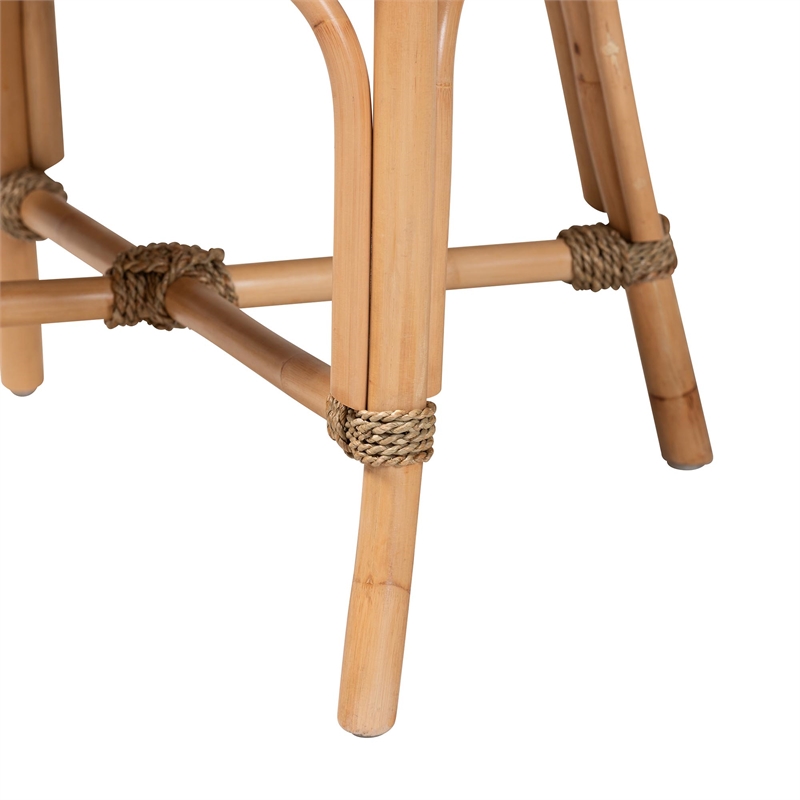 Baxton Studio Kyle Natural Brown Woven Rattan Dining Arm Chair with Cushion