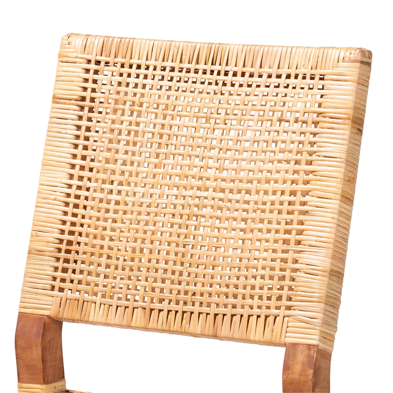 Baxton Studio Lesia Brown Rattan and Walnut Brown Finished Wood Counter Stool