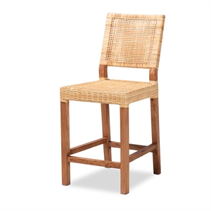 baxton studio lesia brown rattan and walnut brown finished wood counter stool