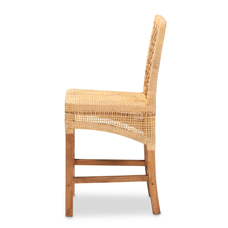 Baxton Studio Moscow Brown Rattan and Walnut Brown Finished Wood Counter Stool