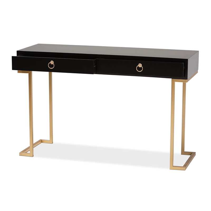 Baxton Studio Beagan Black Finished Wood and Gold Metal 2-Drawer Console Table