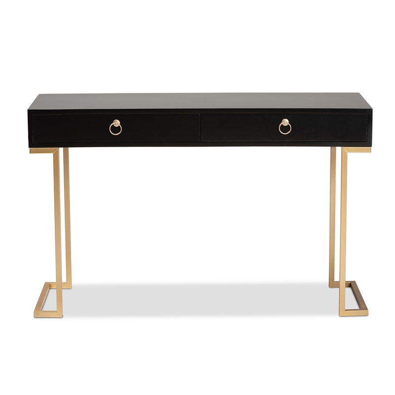 Baxton Studio Beagan Black Finished Wood and Gold Metal 2-Drawer Console Table