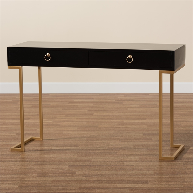 Baxton Studio Beagan Black Finished Wood and Gold Metal 2-Drawer Console Table