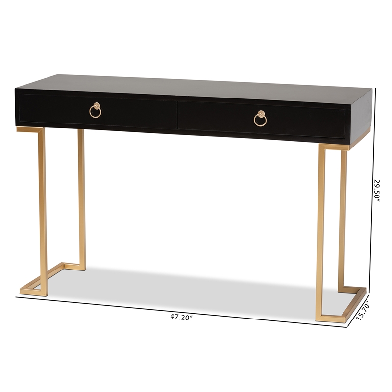 Baxton Studio Beagan Black Finished Wood and Gold Metal 2-Drawer Console Table