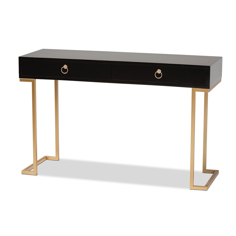 Baxton Studio Beagan Black Finished Wood and Gold Metal 2-Drawer Console Table