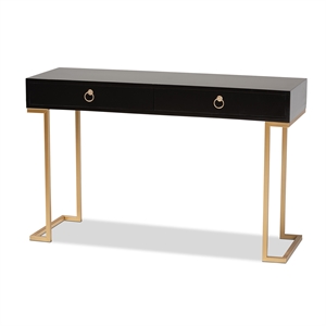 baxton studio beagan black finished wood and gold metal 2-drawer console table